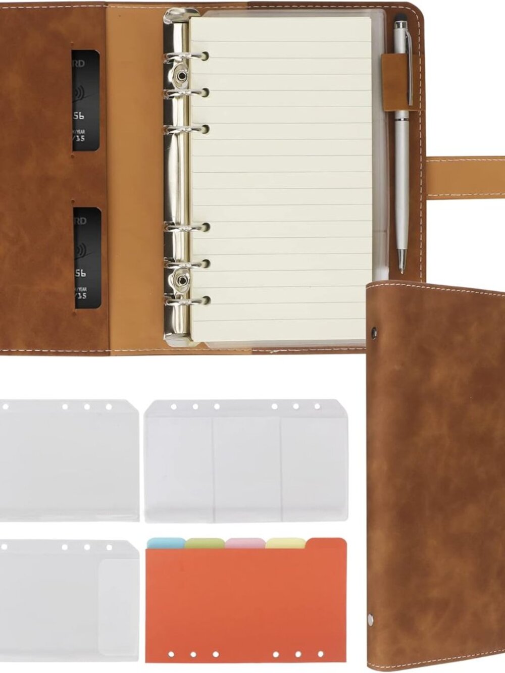 A6 Binder Refillable Planner Notebook 6 Ring, Brown